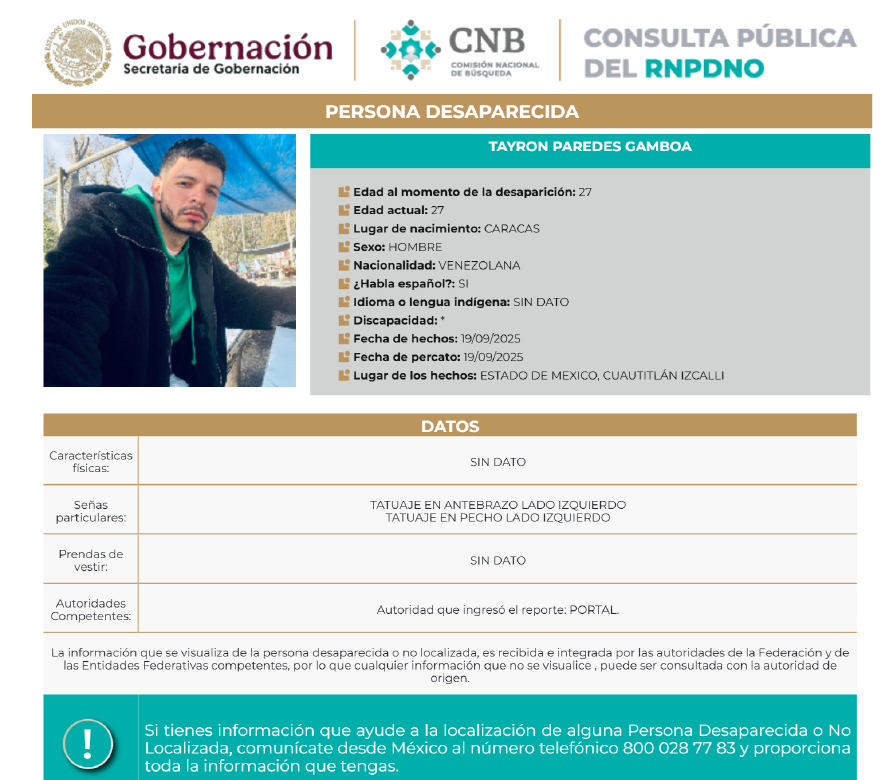Desaparece otro extranjero en el Estado de México; es un DJ venezolano