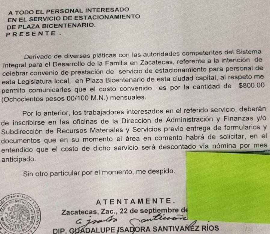 Diputados “apoyan” a trabajadores del Congreso… con estacionamiento de $800 al mes