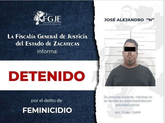 Detienen a José Alejandro “N” por feminicidio de una adolescente en Zacatecas