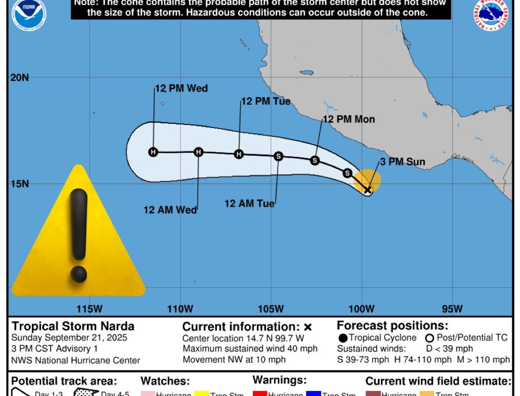 Tormenta tropical «Narda» traerá  lluvias intensas