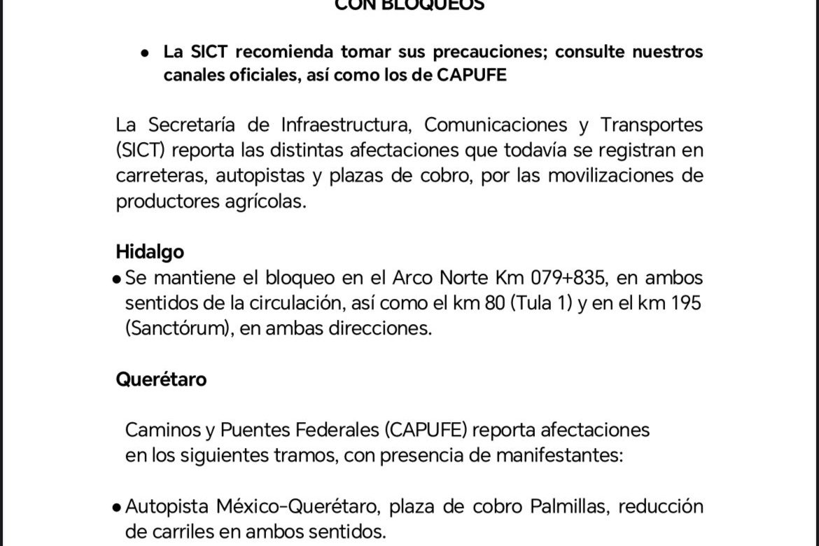 Continúan manifestaciones en distintas carreteras del país
