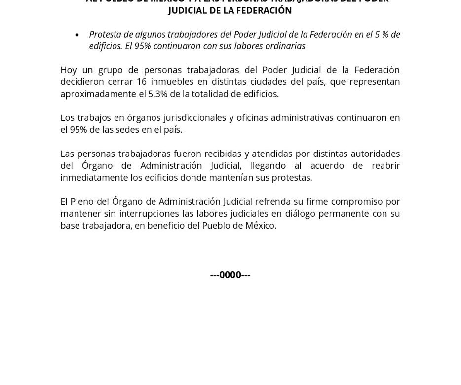 Inicia paro en el Poder Judicial de la Federación