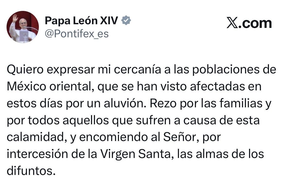 Papa León XIV envía mensaje a afectados por lluvias