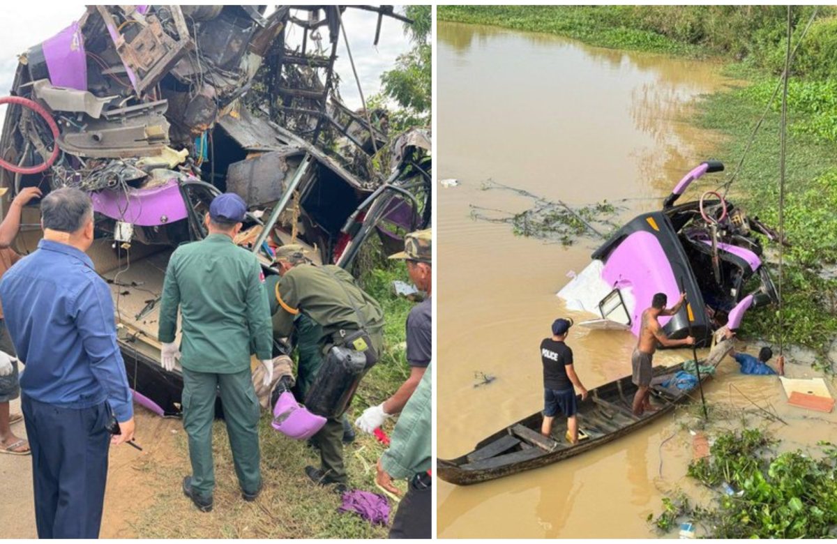 Autobús cae de un puente en Camboya: 13 muertos, 10 desaparecidos y más de 20 heridos