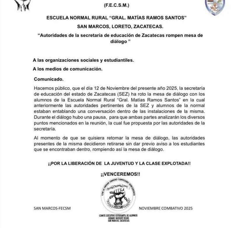 Normalistas de San Marcos y la Secretaría de Educación se acusan de romper el diálogo