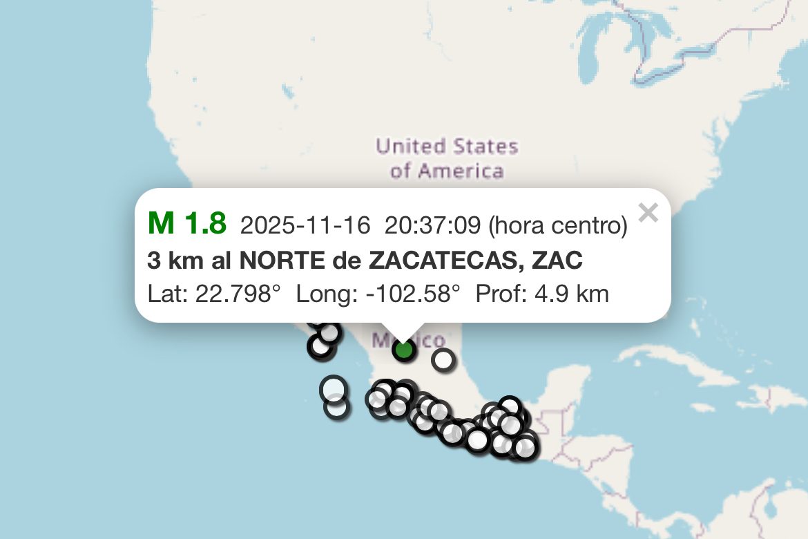 Leve movimiento de tierra sacude a la capital zacatecana