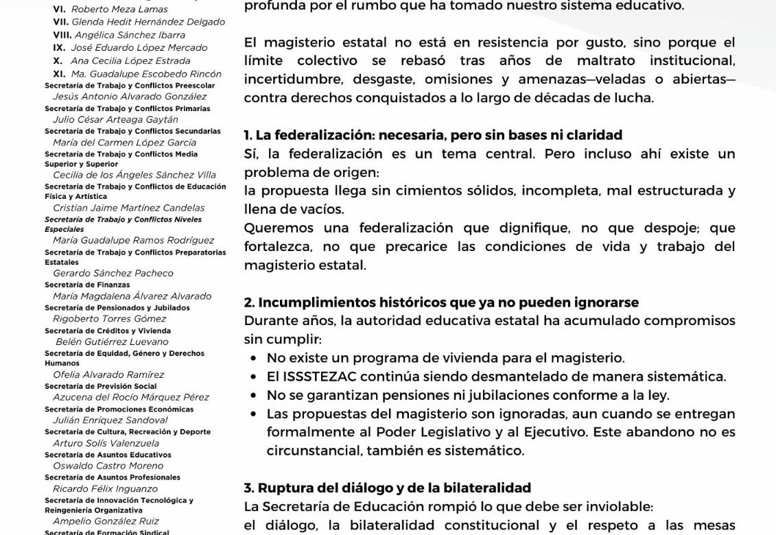 SNTE 58 fija postura ante paro del magisterio: exigen claridad en federalización, fin a incumplimientos y respeto al diálogo
