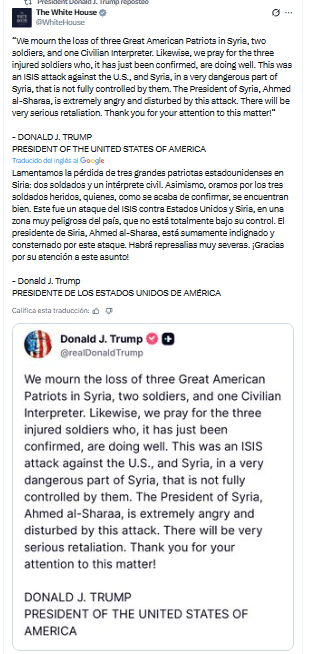 Mueren 2 soldados y 1 civil estadounidense en Siria; EE. UU. promete represalias