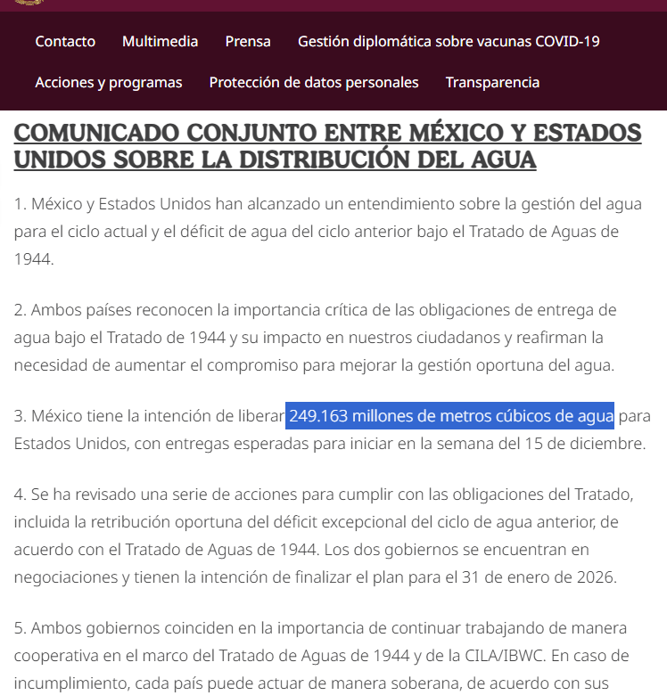 Estados Unidos y México alcanzan un acuerdo en el Tratado de Aguas