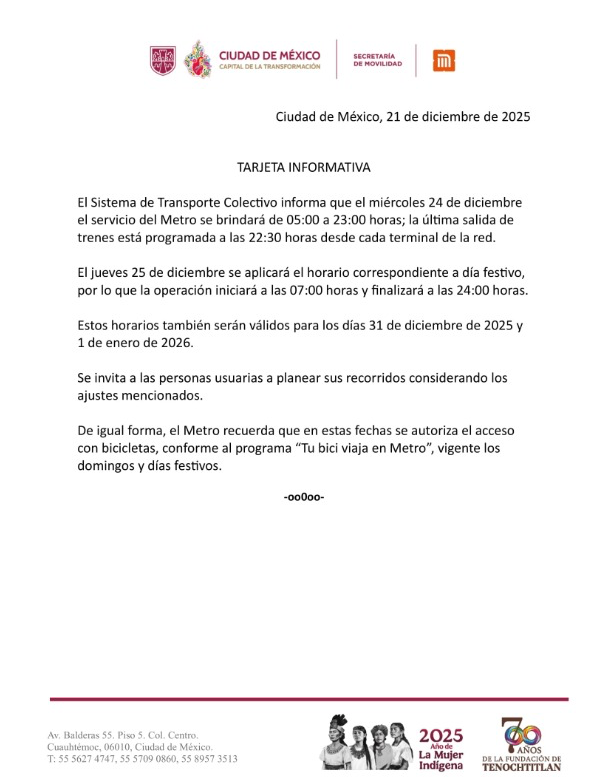 Metro de la CDMX ajusta horarios por temporada