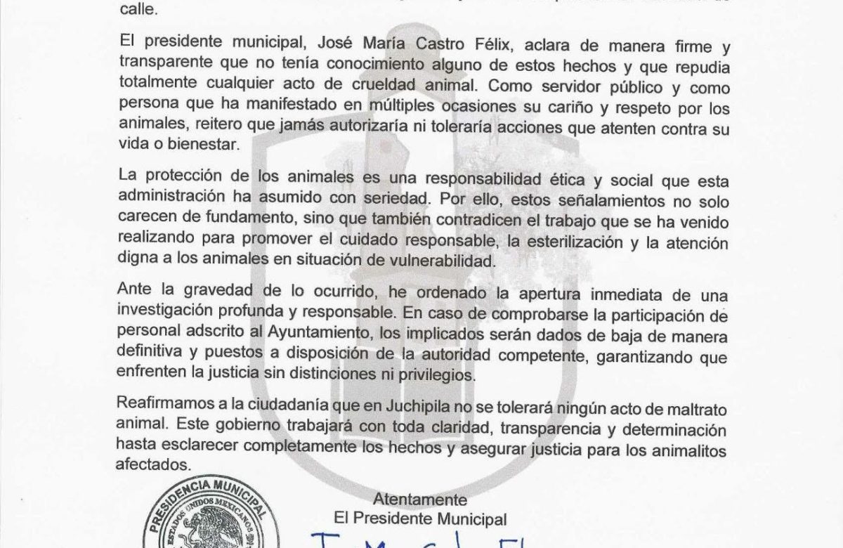 El Ayuntamiento de Juchipila fija postura tras denuncias de maltrato animal