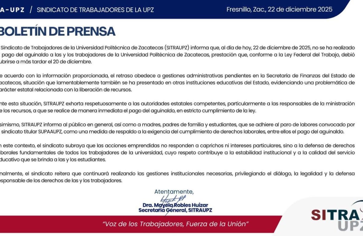 Sin aguinaldo y en paro: estalla inconformidad en la Politécnica de Zacatecas