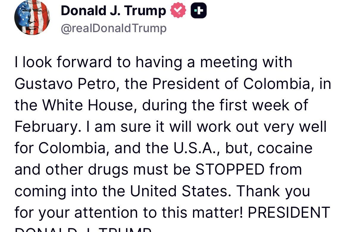 Reunión de Trump y Petro sería en la primera semana de febrero