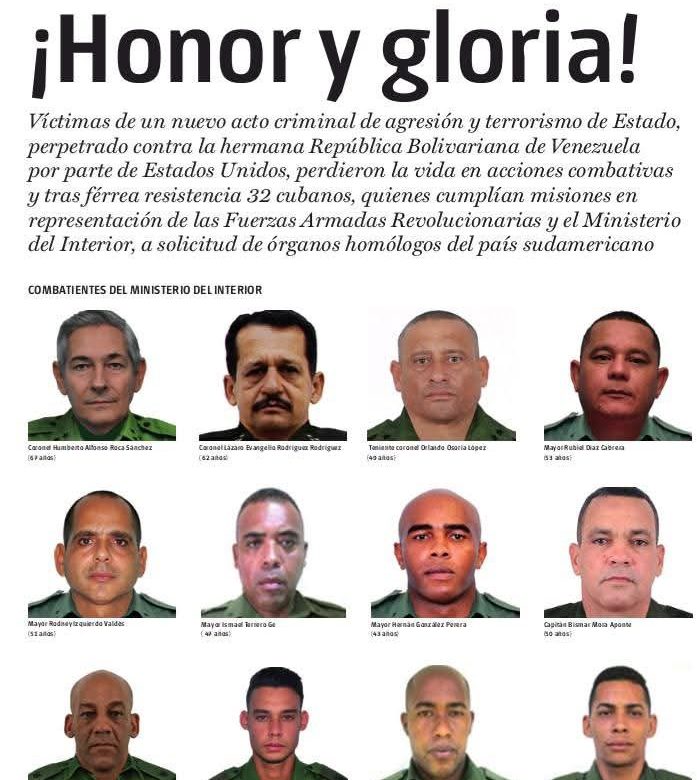 Publican rostros de cubanos muertos tras captura de Maduro