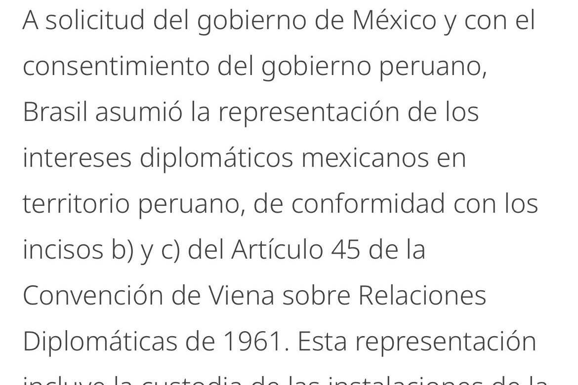 Asume Brasil representación diplomática de México en Perú