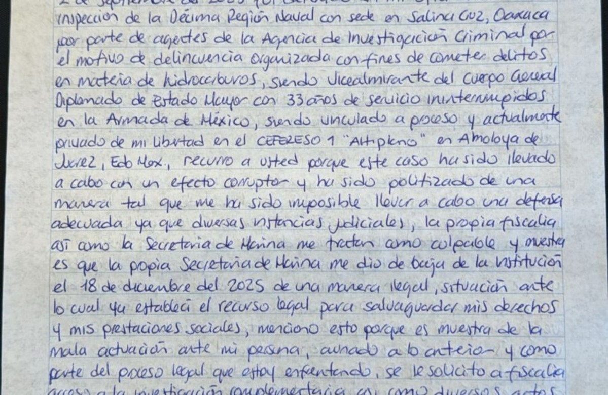 Vicealmirante Manuel Roberto Farías envía carta a Sheinbaum