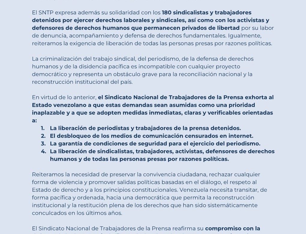 Exigen liberación de 23 periodistas en Venezuela y desloqueo de medios digitales