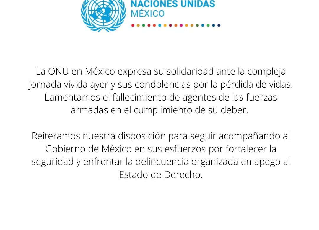 Se pronuncia la ONU por violencia en México; expresa solidaridad