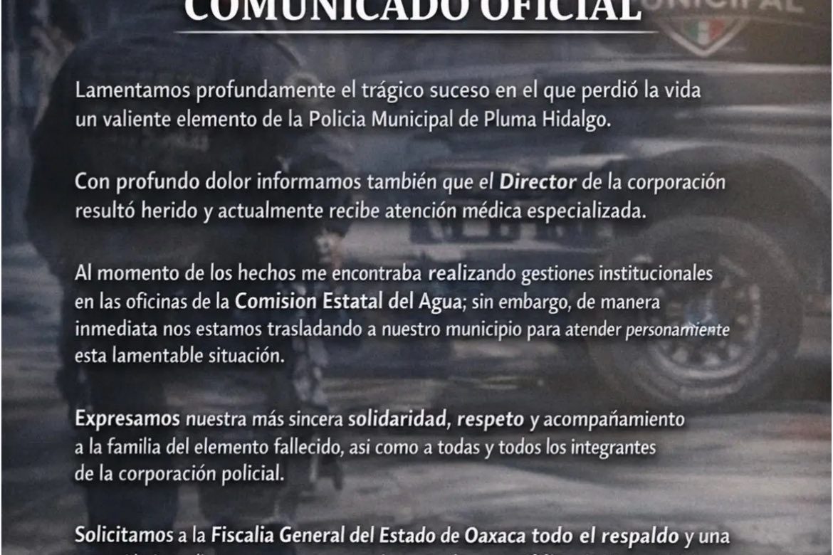 Reportan ataque armado en Pluma Hidalgo, Oaxaca