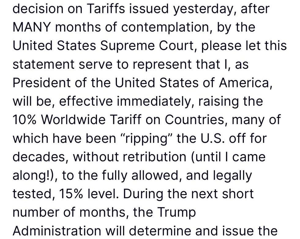 Trump sube arancel global al 15%