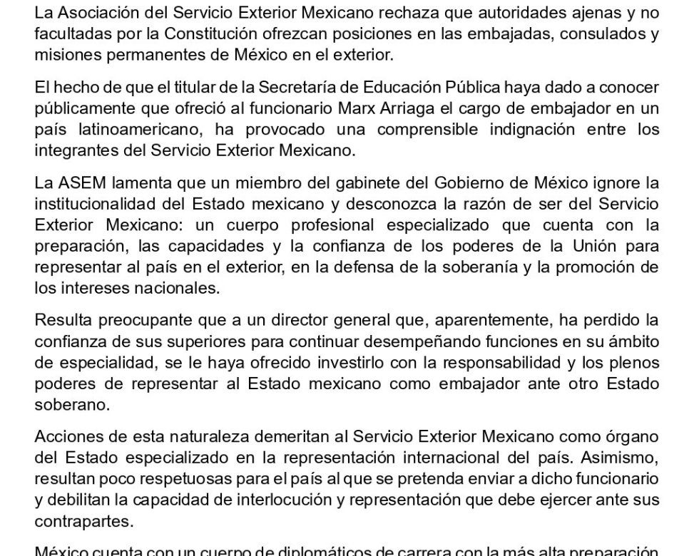 Rechazan propuesta de embajada a Marx Arriaga