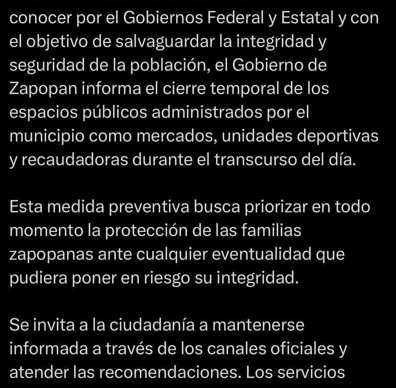 Zapopan cierra espacios públicos de forma preventiva
