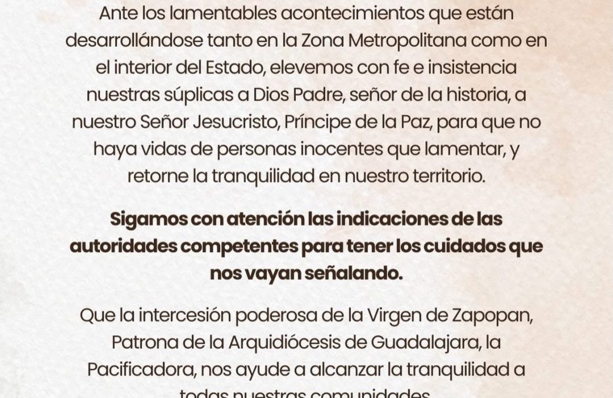 Llama cardenal de Jalisco a la oración