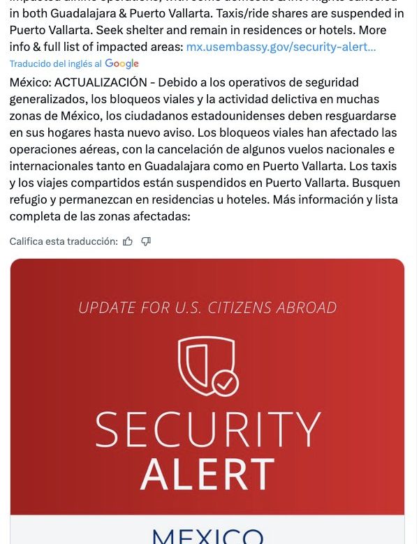 El Gobierno de Estados Unidos actualiza la alerta de seguridad para sus ciudadanos en México
