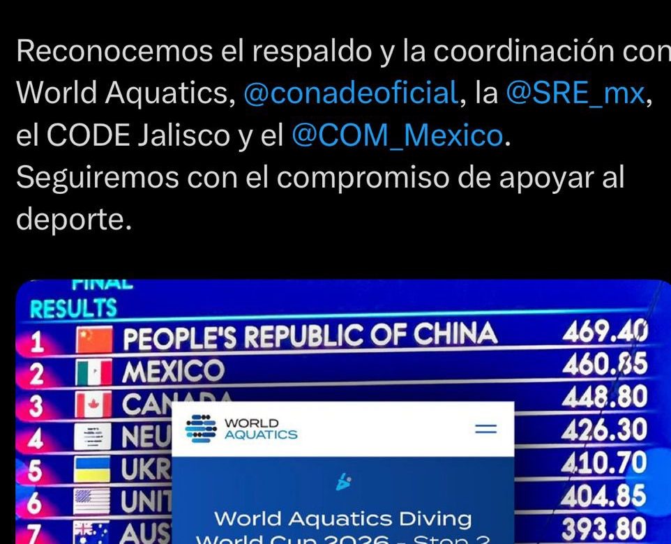 Reprograman la Copa del Mundo de Clavados 2026 en México