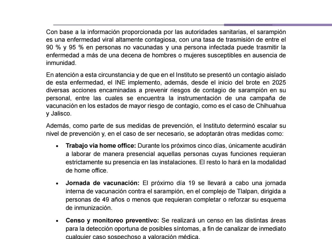 Detectan contagio de sarampión en INE
