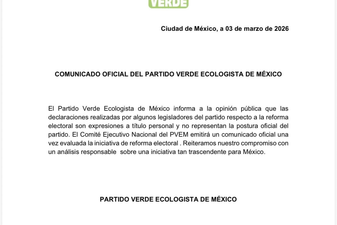 Partido Verde aclara postura sobre reforma electoral