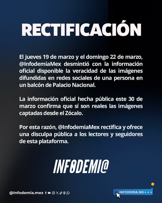 Infodemia pide disculpas por mujer en Palacio Nacional