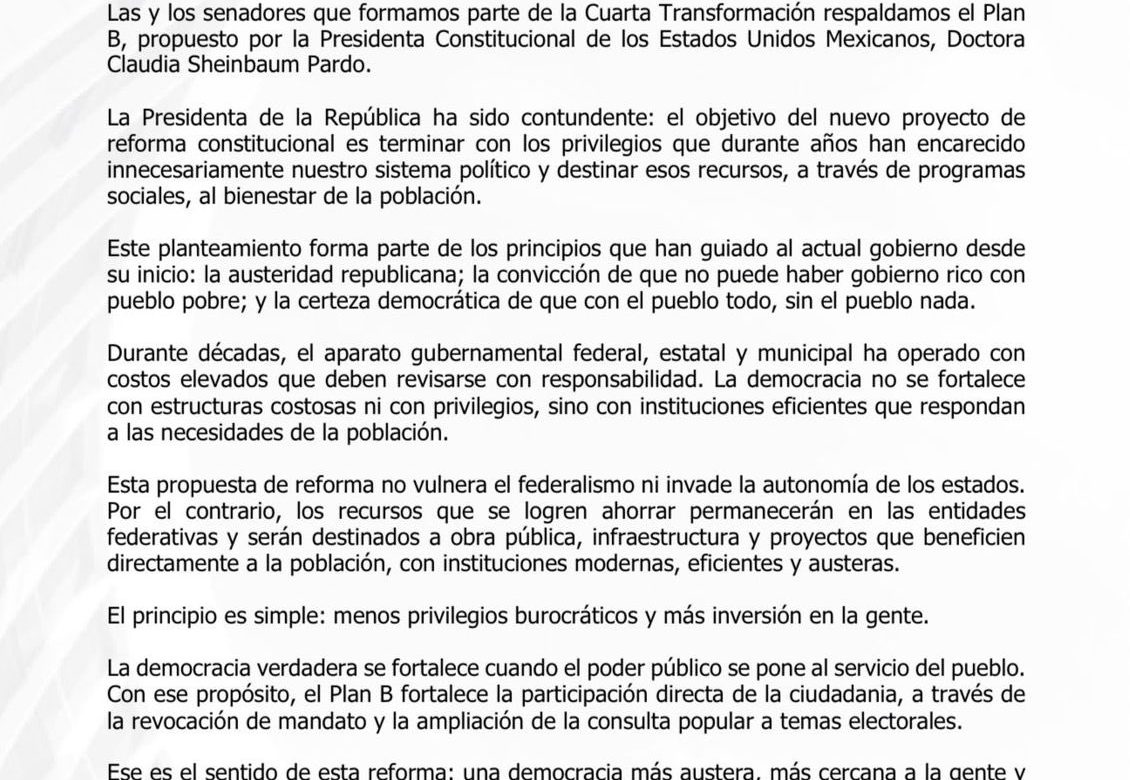 Respaldan PT, Morena y PVEM plan B de la Reforma Electoral