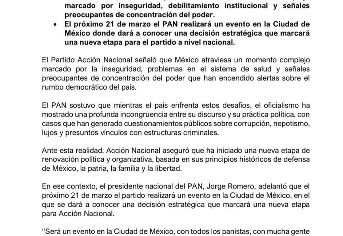 Anuncia PAN evento clave para el futuro del país