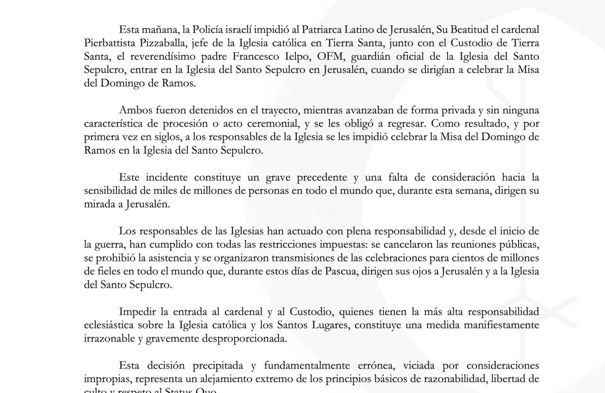 Iglesia mexicana condena hechos en Israel