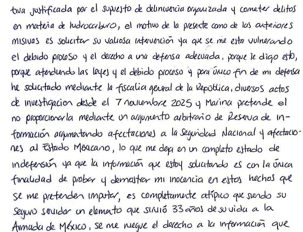 Vicealmirante Farías Laguna envía otra carta a Sheinbaum