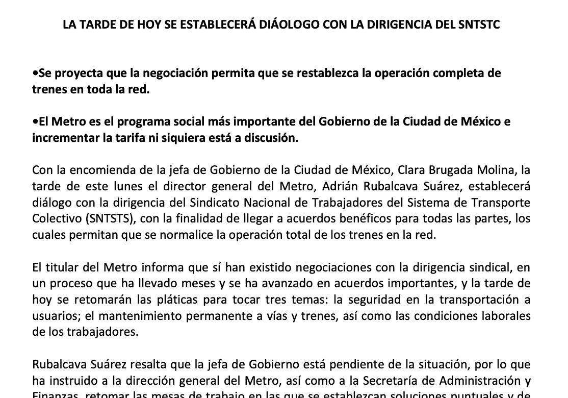 Buscan normalizar servicio del Metro de la CDMX tras diálogo con sindicato