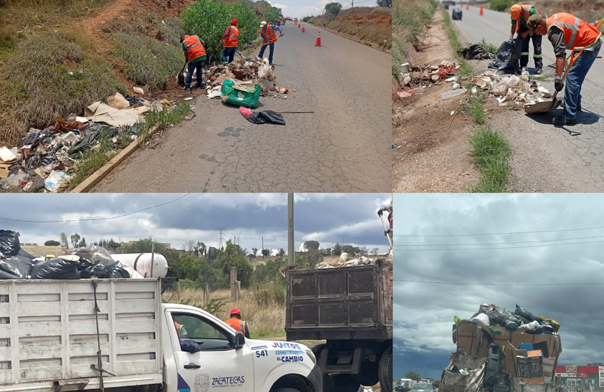 Denuncian que camiones de basura de Zacatecas siguen contaminando calles de Guadalupe; retiran casi dos toneladas de desechos